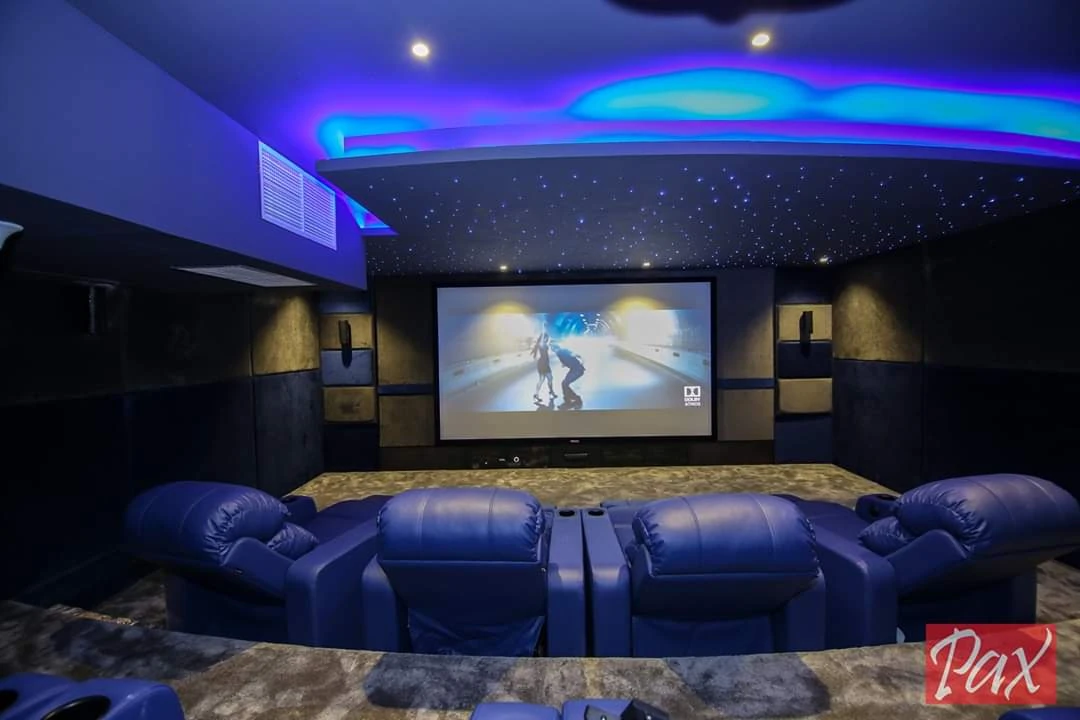 Modern home interior showing how a media room can blend with residential design